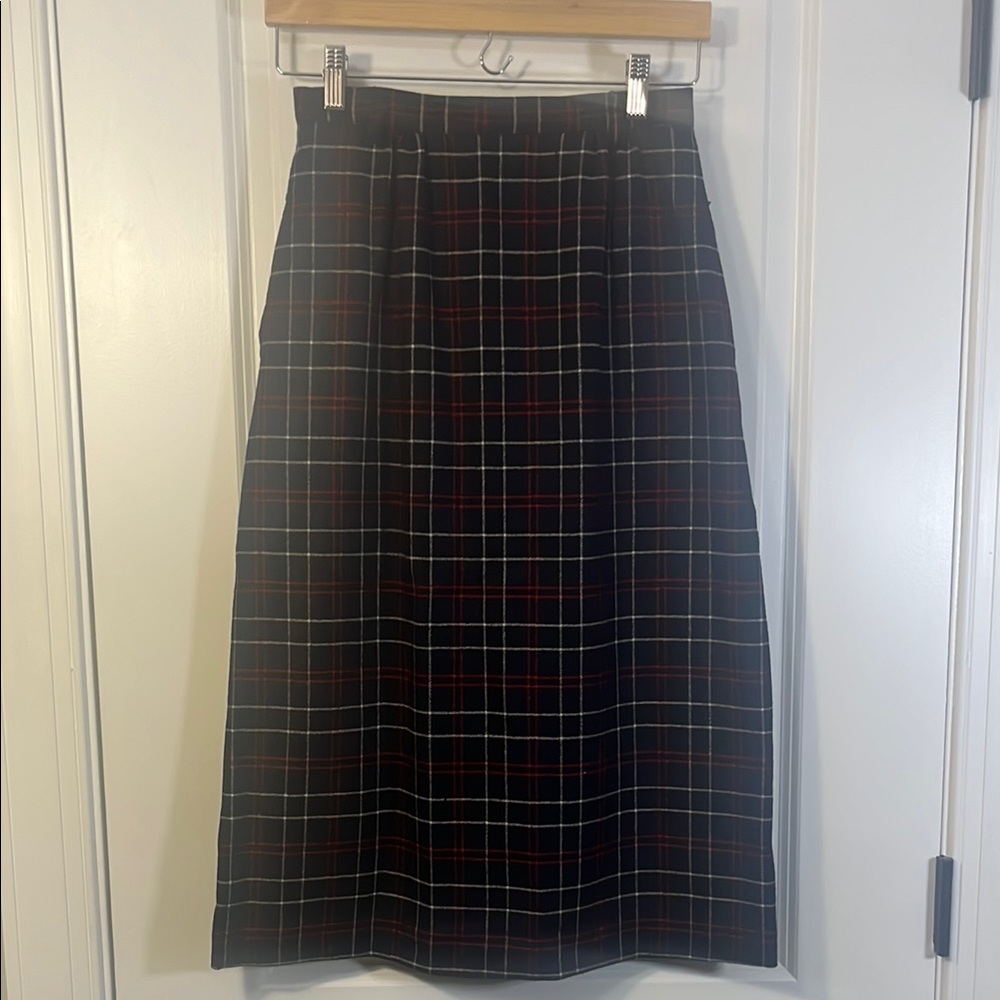 Dark blue red and white plaid midi (past knees) skirt David Brooks size XS